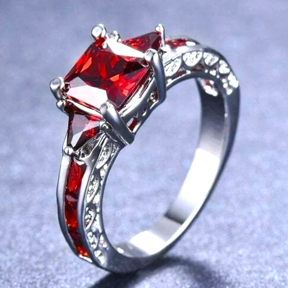Antique Style Red Square Cut Gem Filigree …